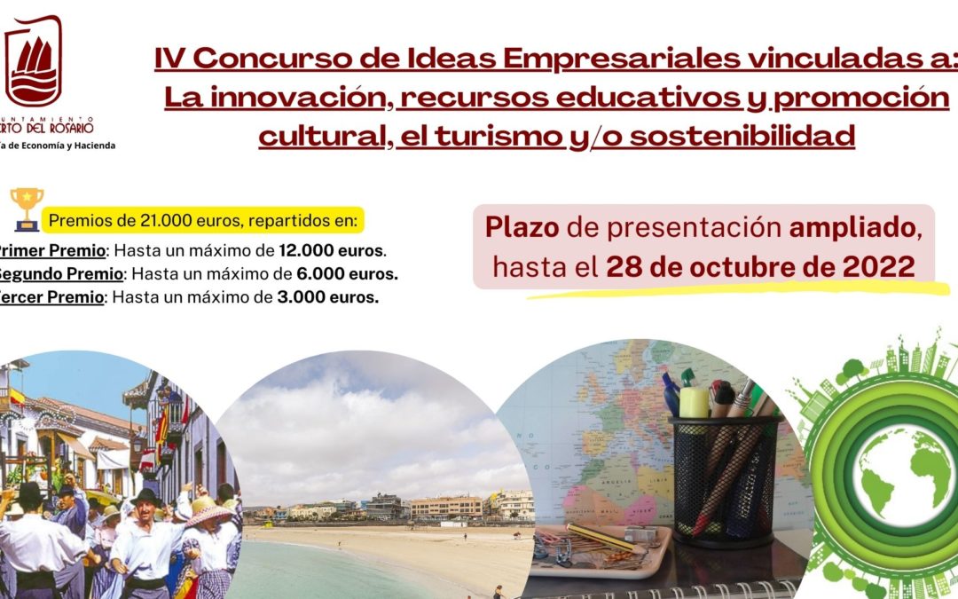 El Ayuntamiento amplía el plazo hasta el día 28 para participar en el IV Concurso de Ideas Empresariales con premios de hasta 12.000, 6.000 y 3.000 €