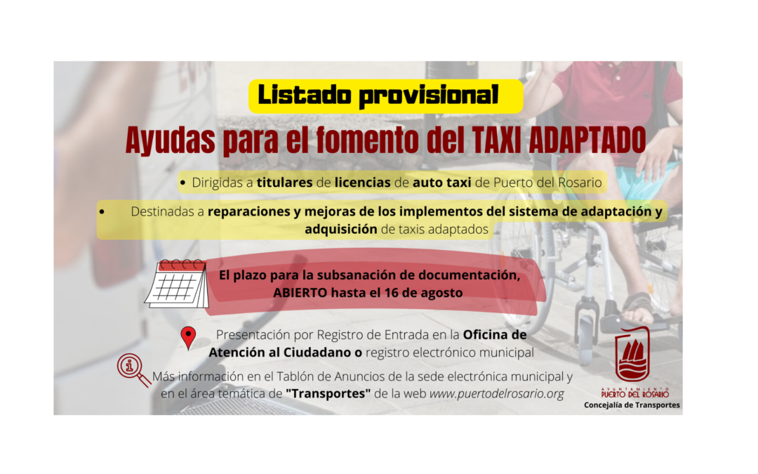 El Ayuntamiento publica la lista provisional de las personas beneficiarias de las ayudas para el fomento del taxi adaptado en el municipio