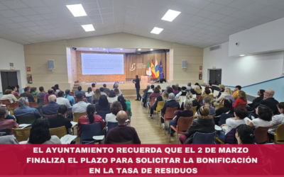 El Ayuntamiento recuerda que el 2 de marzo finaliza el plazo para solicitar la bonificación en la tasa de residuos